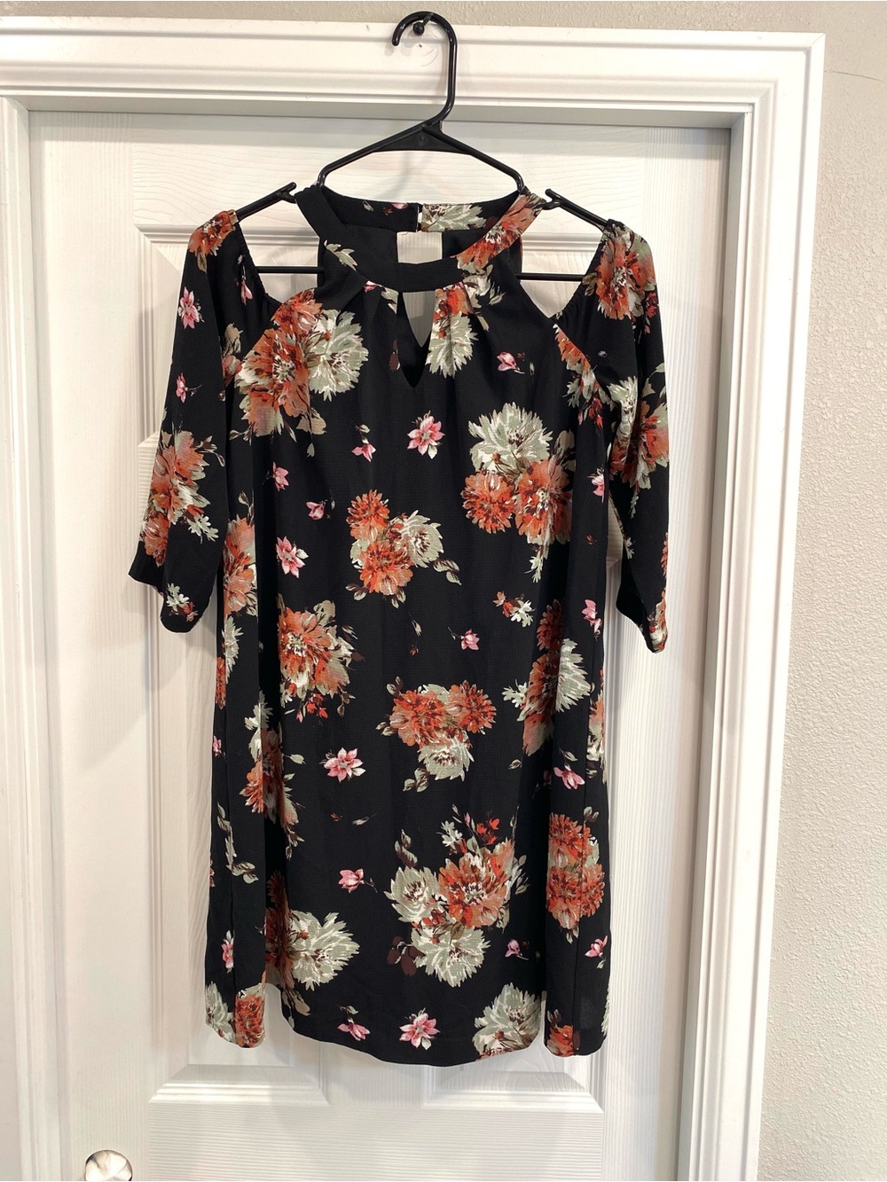 Lily Rose Black Mini Dress with Orange and Cream Floral Print